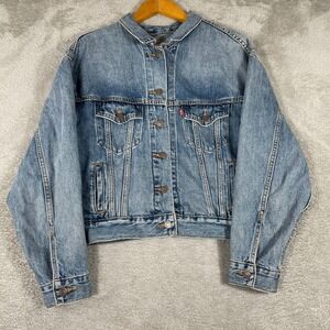 Levi's Premium Cropped Denim Jacket Womens Medium Blue Western Cowgirl Trucker